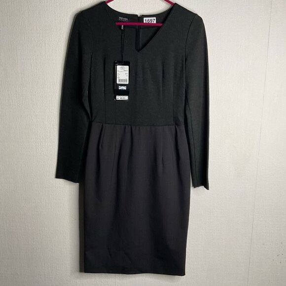 Escada Sport Dress Womens 36 Small Black Wool blend Sheath Knee Length V-Neck - Picture 1 of 14